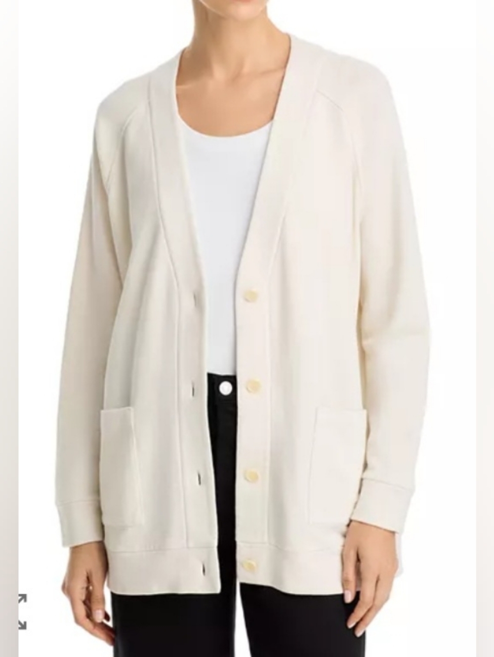 Eileen Fisher Bone Color  Textured Knit Button Front Cardigan. Size L